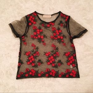 *NEVER WORN* sheer flower embroidered top